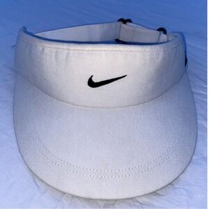 90's Nike Golf Visor Hat White Embroidered Swoosh Adjustable Vintage U9CCH